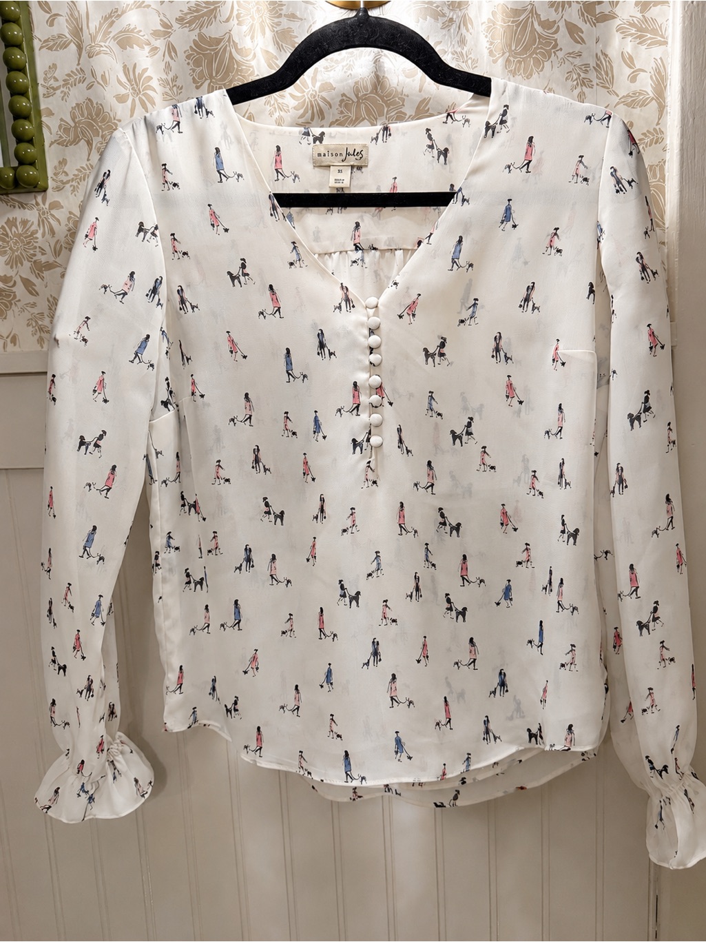 Maison Jules Dog Walker Print Blouse Xs